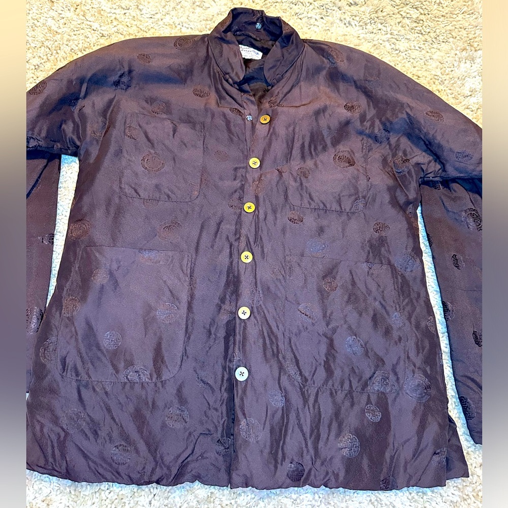 Vintage 100% Silk Brown Button Up Coat